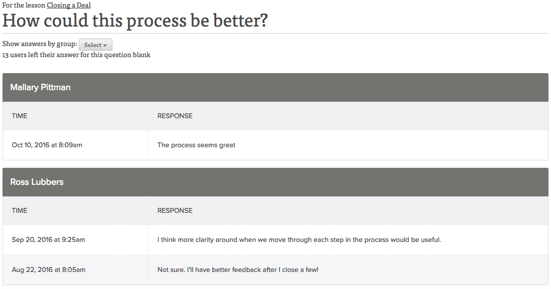 Lessonly Free Response Feedback Page